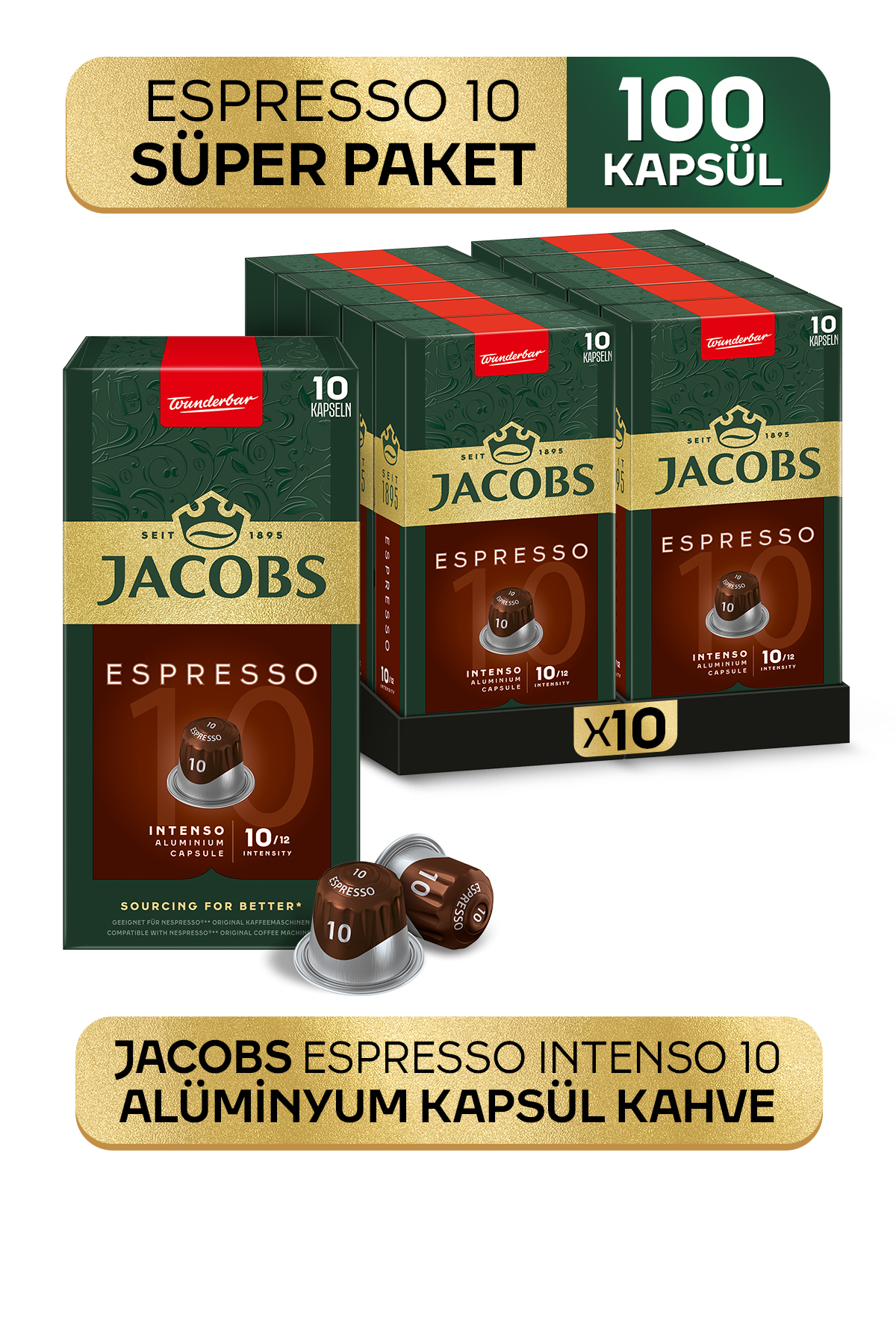 1_org_zoom Espresso 10 Intenso Nespresso Uyumlu Alüminyum Kapsül Kahve 10 Adet X 10 Paket - Görsel 1